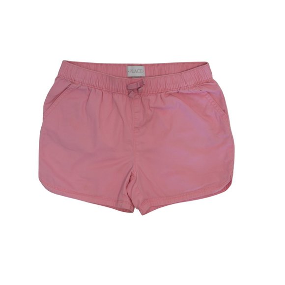 The Children's Place Girl's Denim Shortie Short Solid Pink front flat Size 10 - Picture 3 of 5